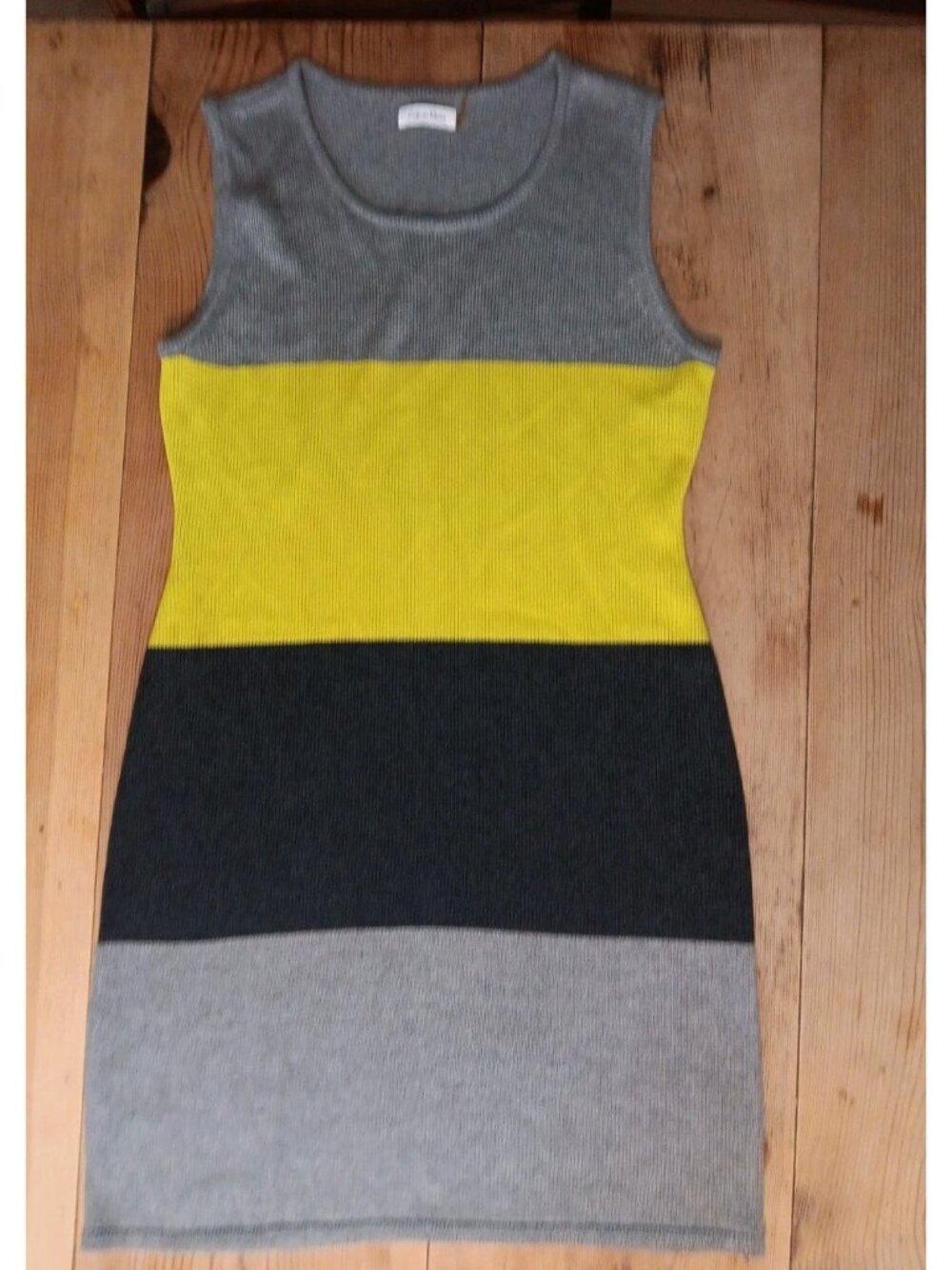 Calvin Klein Womens L Sweater Dress Colorblock Sleeveless Bodycon Scoop Office